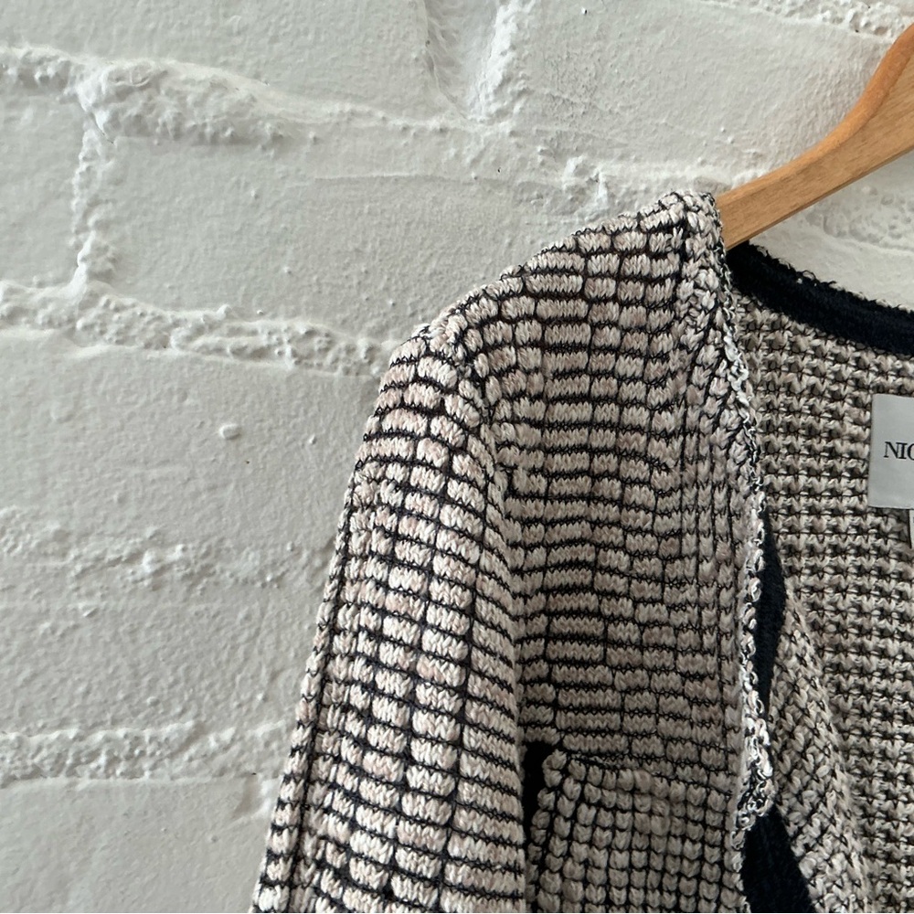 NIC+ZOE Open Cardigan Sweater Cream Black Textured Knit Layer Casual Chic Sz M - Picture 3 of 13